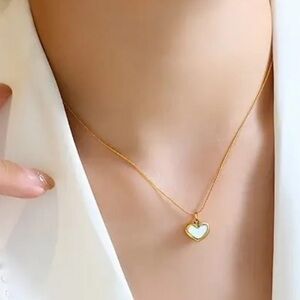 Simple Elegant Shell Inlay, Heart & Round Bead 304 Stainless Steel Necklace